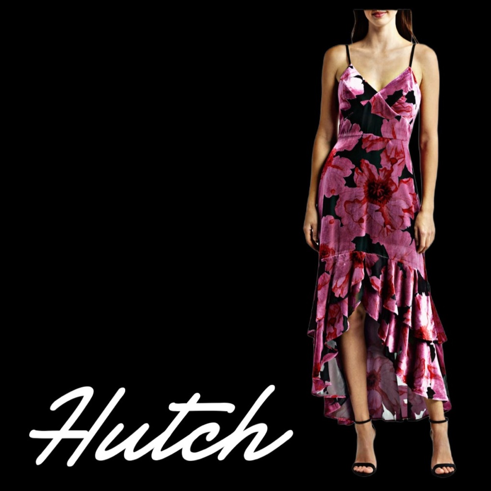 NWOT Sample Hutch Floral Velvet Burnout High-Low Dress Pink Black Estimate Sz. 4 - Picture 3 of 11